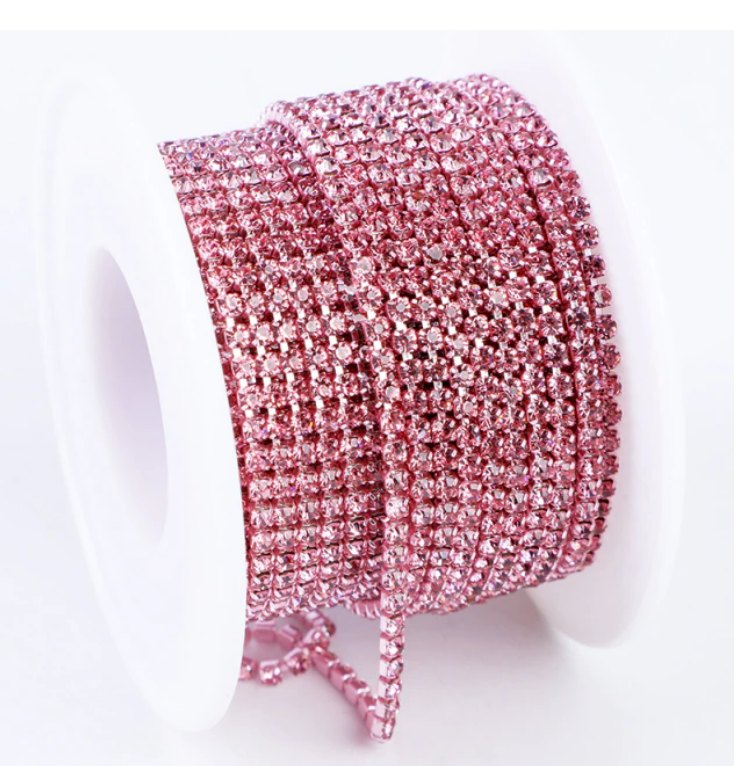 SS6 Rhinestone Metal Cup Chain Banding 10 Yard Rolls