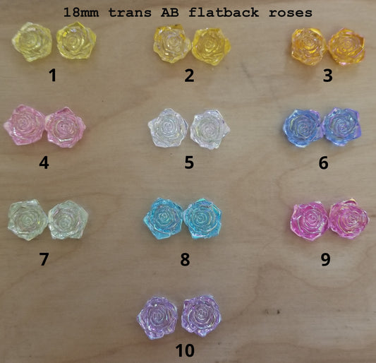 18mm Transparent AB Flatback Roses